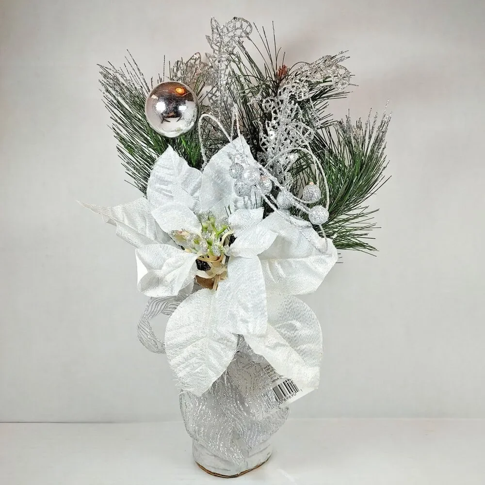 Gold Cream Holiday Christmas Flower Floral Bouquet Arrangement Poinsettia Birch